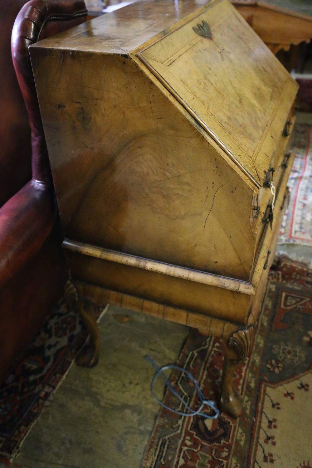 A small early 20th century Queen Anne revival walnut bureau, width 74cm, depth 51cm, height 97cm